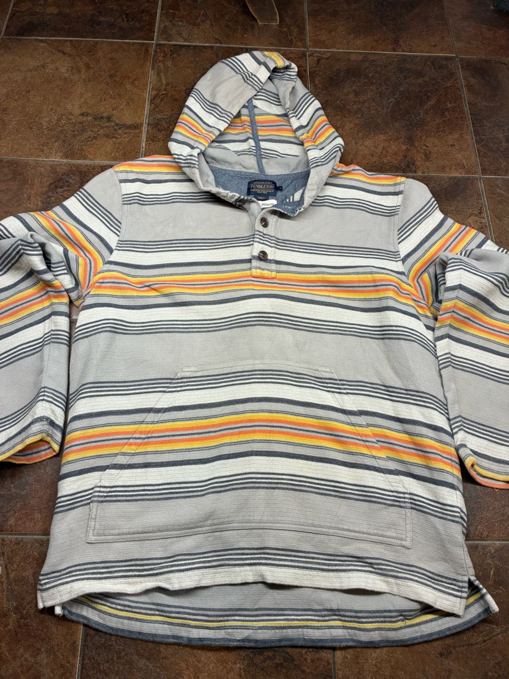 Pendleton Hooded Stripe Pullover in Cream, Yellow & Gray